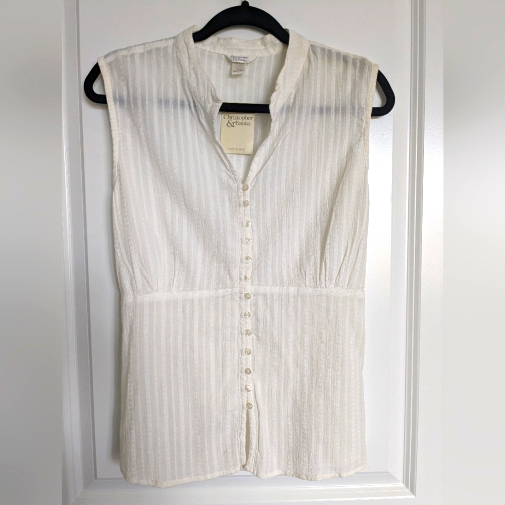 Christopher & Banks Sleeveless Button Up White Size Large NWT